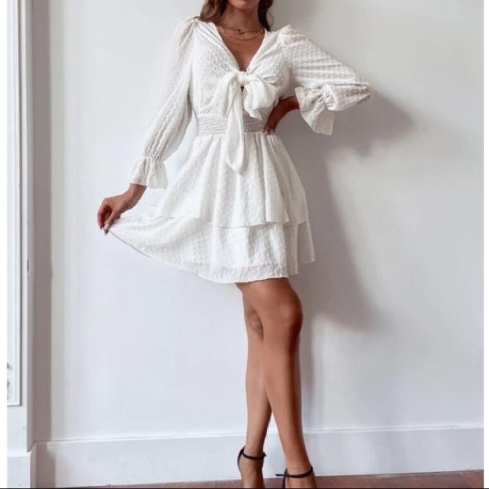 Boho Swiss dot layered tie front dress